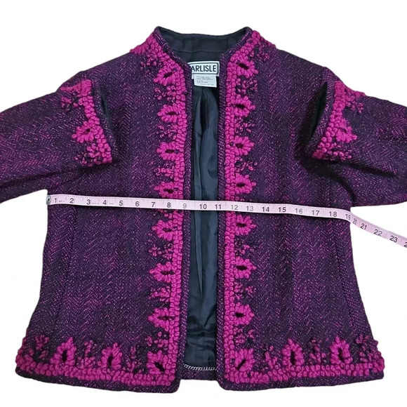 Carlisle Wool Blazer Pants Set Size 10 Purple Embroidered Asian Vintage Office - Picture 6 of 11